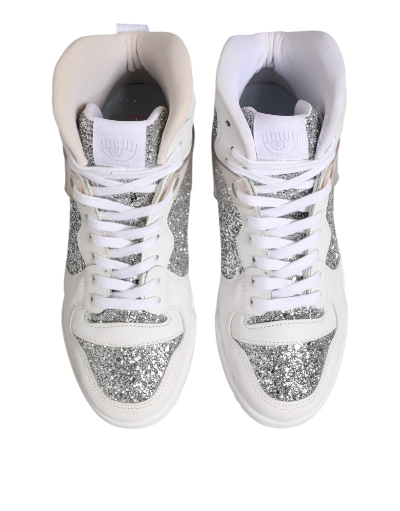 White Silver High Top Women Sneakers Shoes Chiara Ferragni