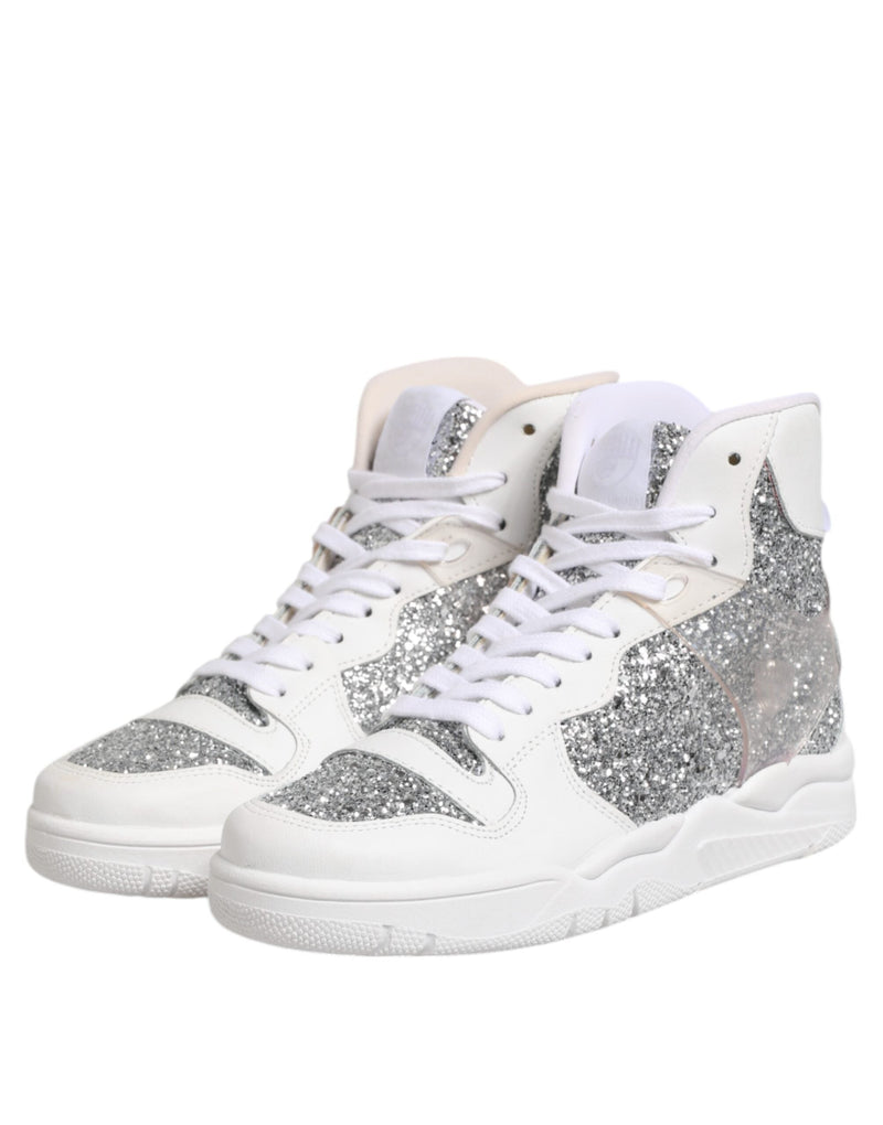 White Silver High Top Women Sneakers Shoes Chiara Ferragni