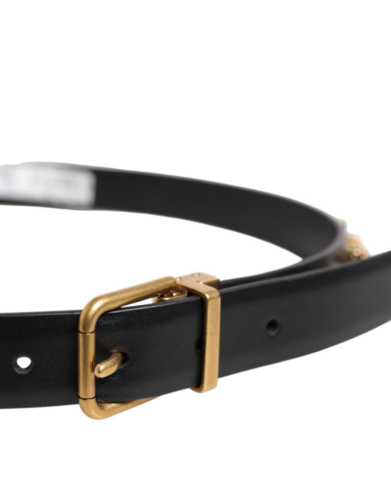 Black Leather Studded Gold Tone Buckle Belt Dolce & Gabbana