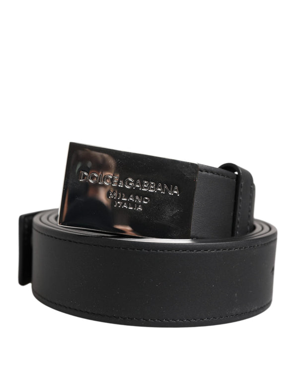 Black Leather Silver Metal Logo Buckle Belt Dolce & Gabbana