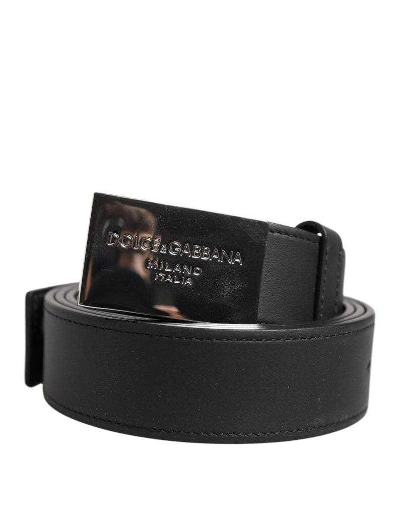 Black Leather Silver Metal Logo Buckle Belt Dolce & Gabbana