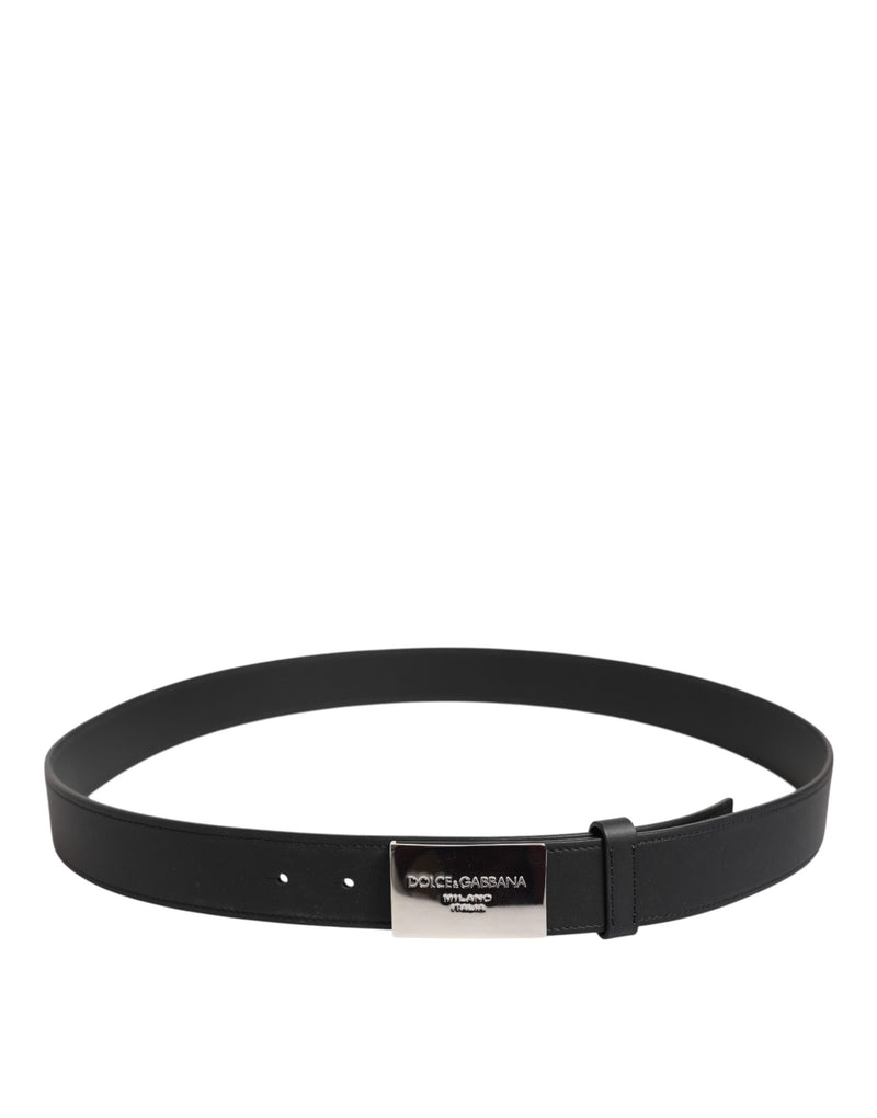 Black Leather Silver Metal Logo Buckle Belt Dolce & Gabbana