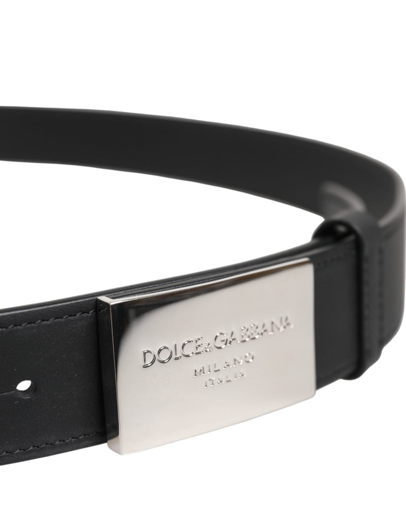 Black Leather Silver Metal Logo Buckle Belt Dolce & Gabbana