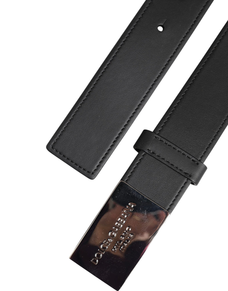 Black Leather Silver Metal Logo Buckle Belt Dolce & Gabbana