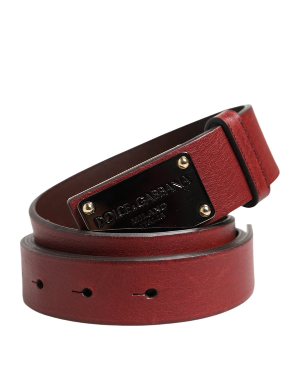 Maroon Classic Leather Metal Logo Buckle Belt Dolce & Gabbana