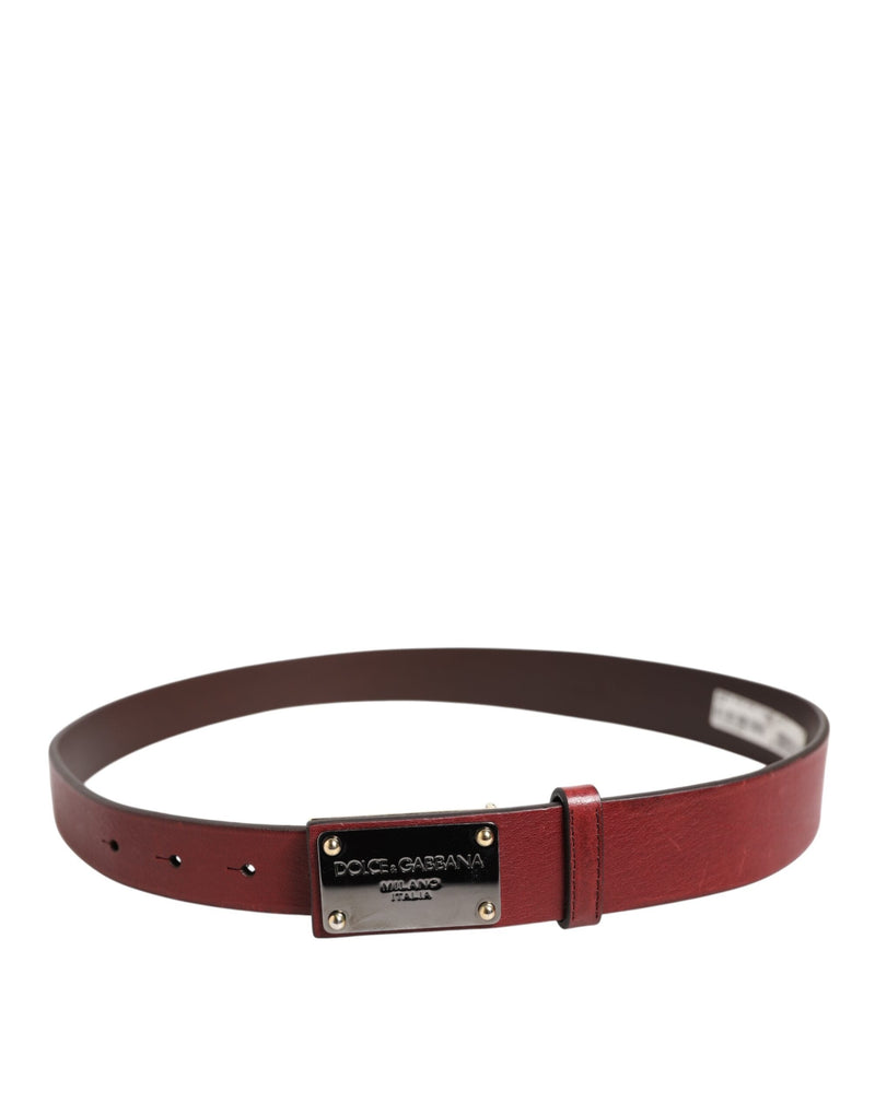 Maroon Classic Leather Metal Logo Buckle Belt Dolce & Gabbana