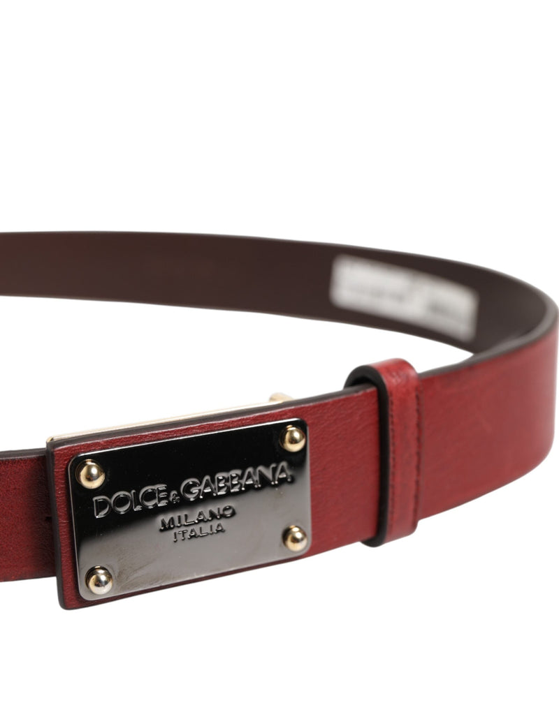 Maroon Classic Leather Metal Logo Buckle Belt Dolce & Gabbana