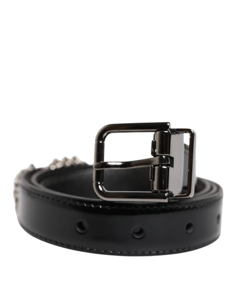 Black Embellished Metal Logo Buckle Belt Dolce & Gabbana