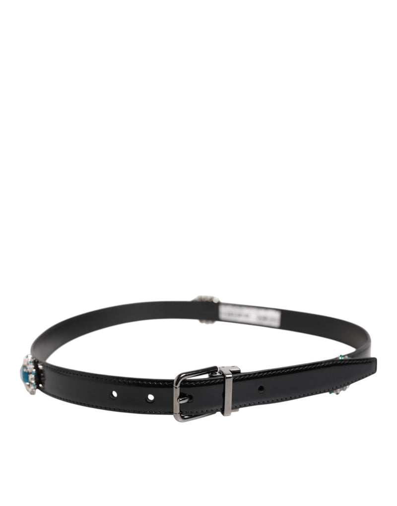Black Embellished Metal Logo Buckle Belt Dolce & Gabbana