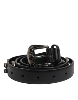 Black Studded Leather Metal Logo Buckle Belt Dolce & Gabbana