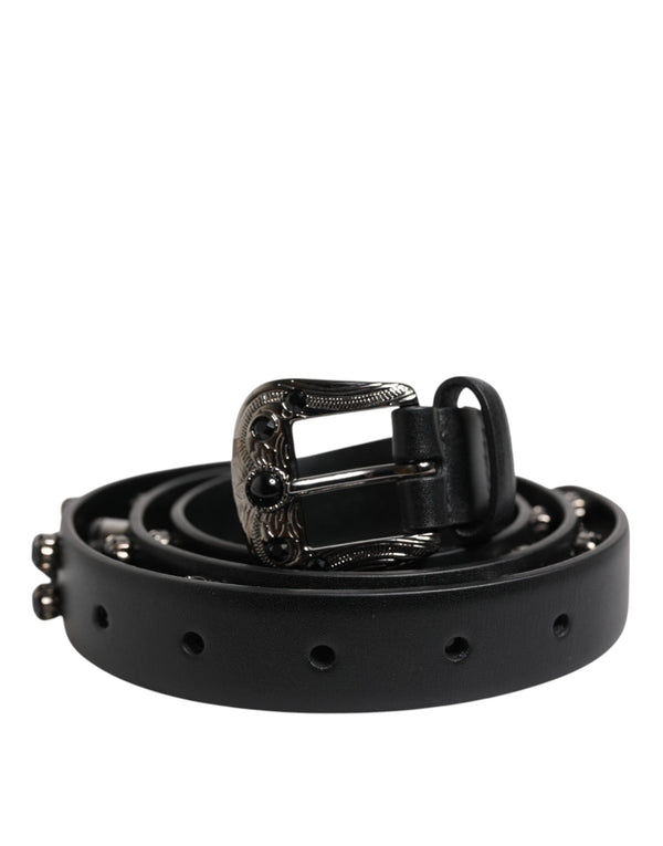 Black Studded Leather Metal Logo Buckle Belt Dolce & Gabbana