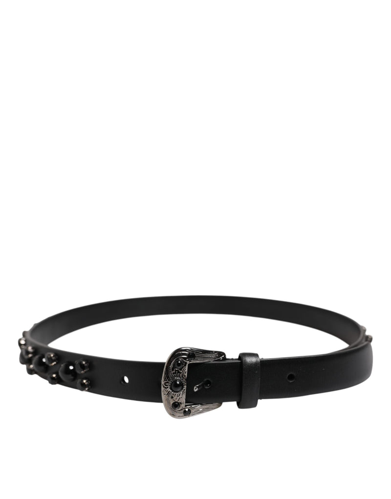 Black Studded Leather Metal Logo Buckle Belt Dolce & Gabbana