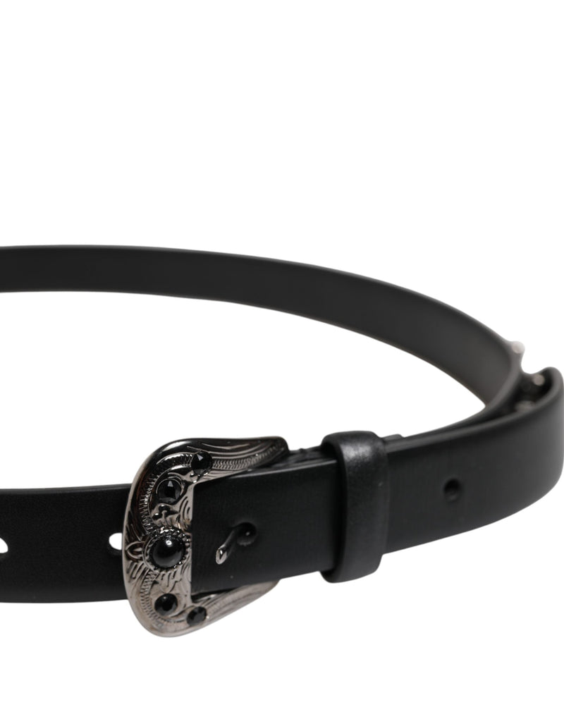 Black Studded Leather Metal Logo Buckle Belt Dolce & Gabbana