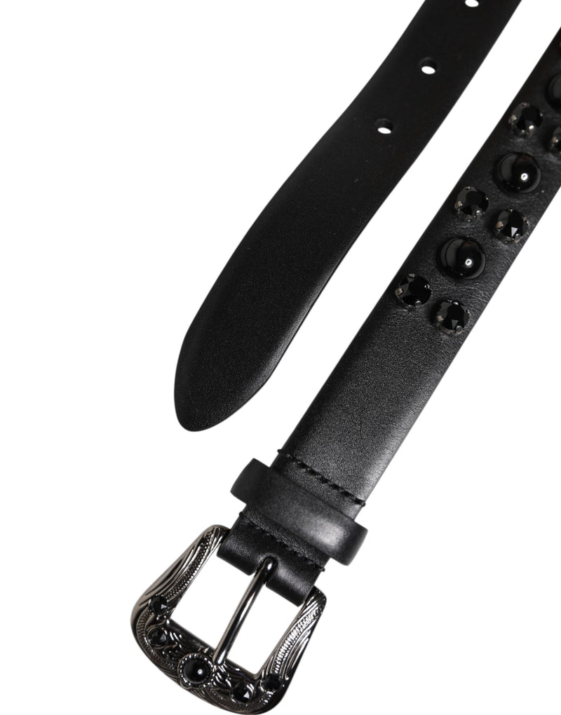 Black Studded Leather Metal Logo Buckle Belt Dolce & Gabbana