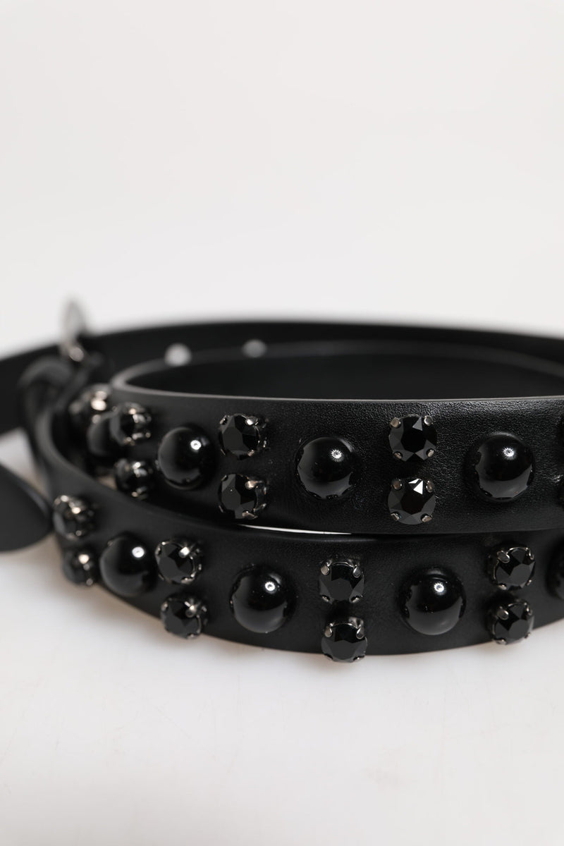 Black Studded Leather Metal Logo Buckle Belt Dolce & Gabbana