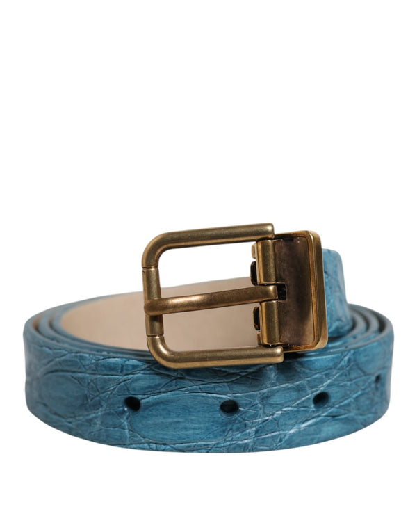Blue Leather Classic Gold Metal Buckle Belt Dolce & Gabbana