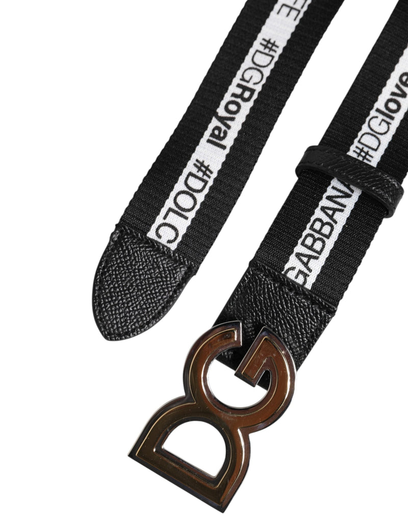 Black Cotton Metal DG Logo Gold Buckle Belt Dolce & Gabbana