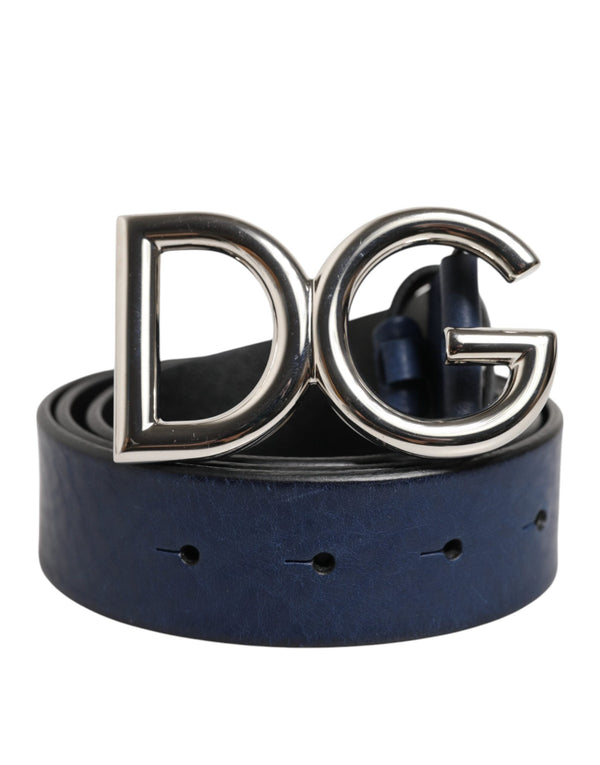 Blue Classic Silver Metal DG Logo Buckle Belt Dolce & Gabbana