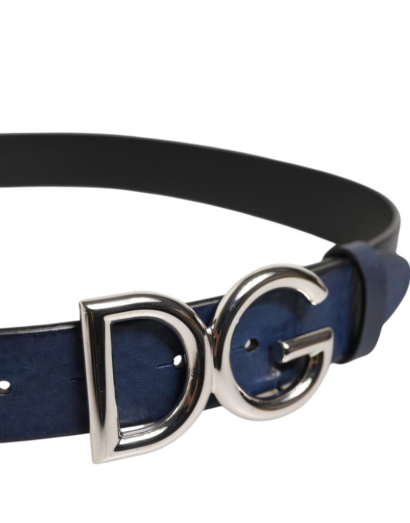 Blue Classic Silver Metal DG Logo Buckle Belt Dolce & Gabbana