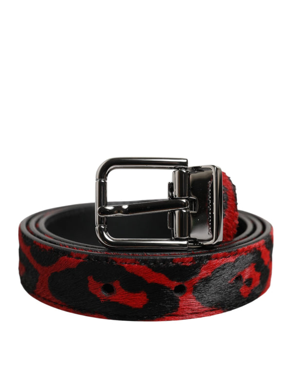 Black Red Leopard Silver Metal Buckle Belt Dolce & Gabbana