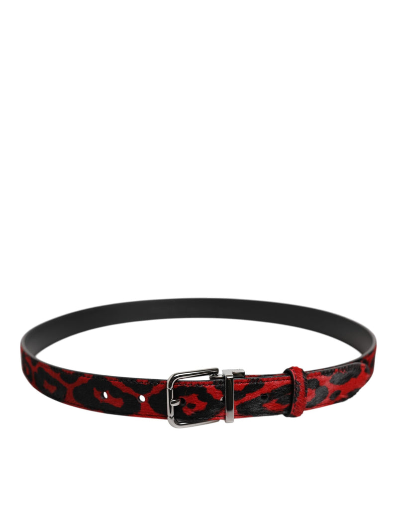 Black Red Leopard Silver Metal Buckle Belt Dolce & Gabbana