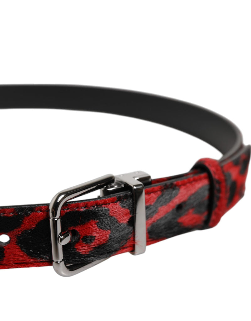 Black Red Leopard Silver Metal Buckle Belt Dolce & Gabbana