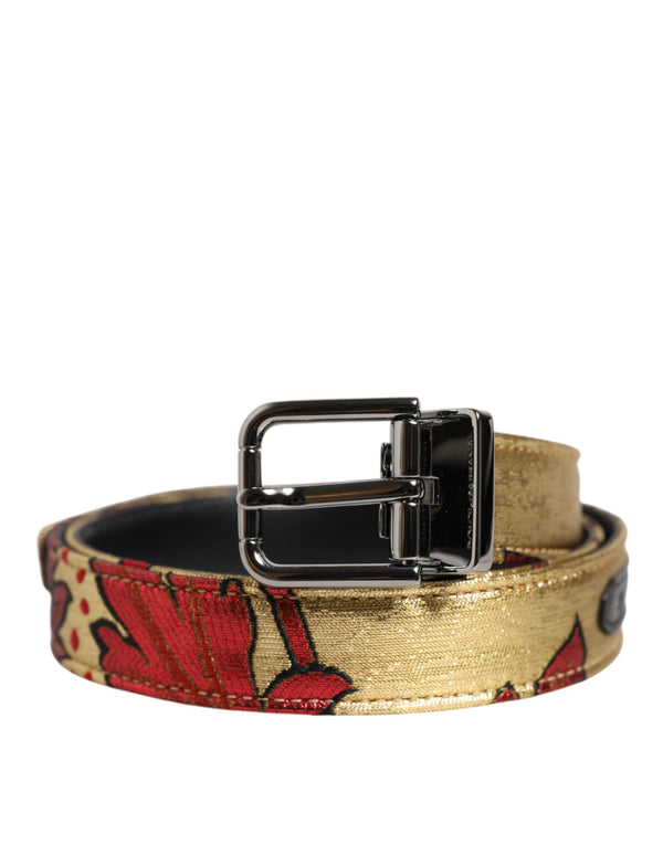 Gold Floral Jacquard Silver Metal Buckle Belt Dolce & Gabbana