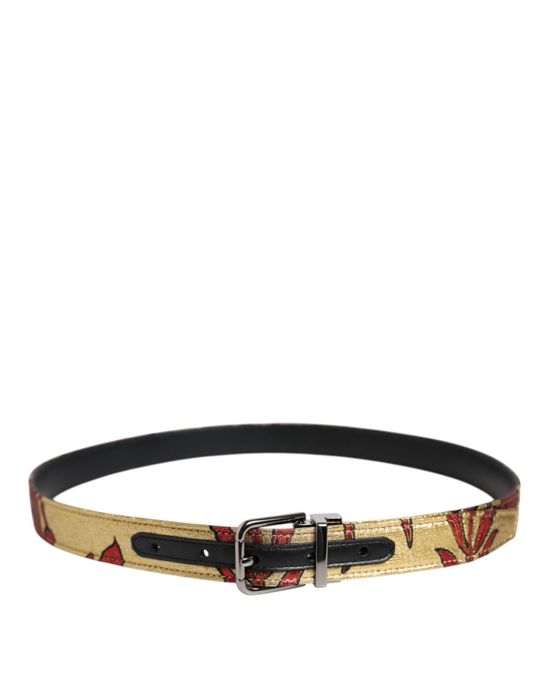 Gold Floral Jacquard Silver Metal Buckle Belt Dolce & Gabbana
