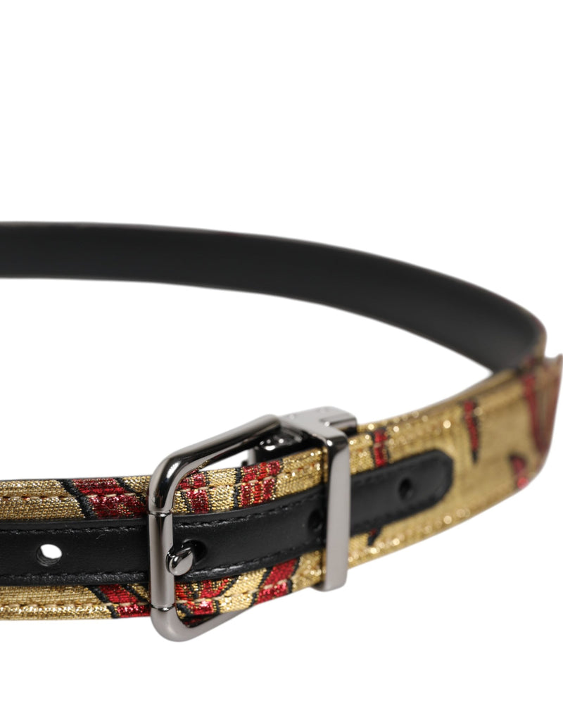 Gold Floral Jacquard Silver Metal Buckle Belt Dolce & Gabbana