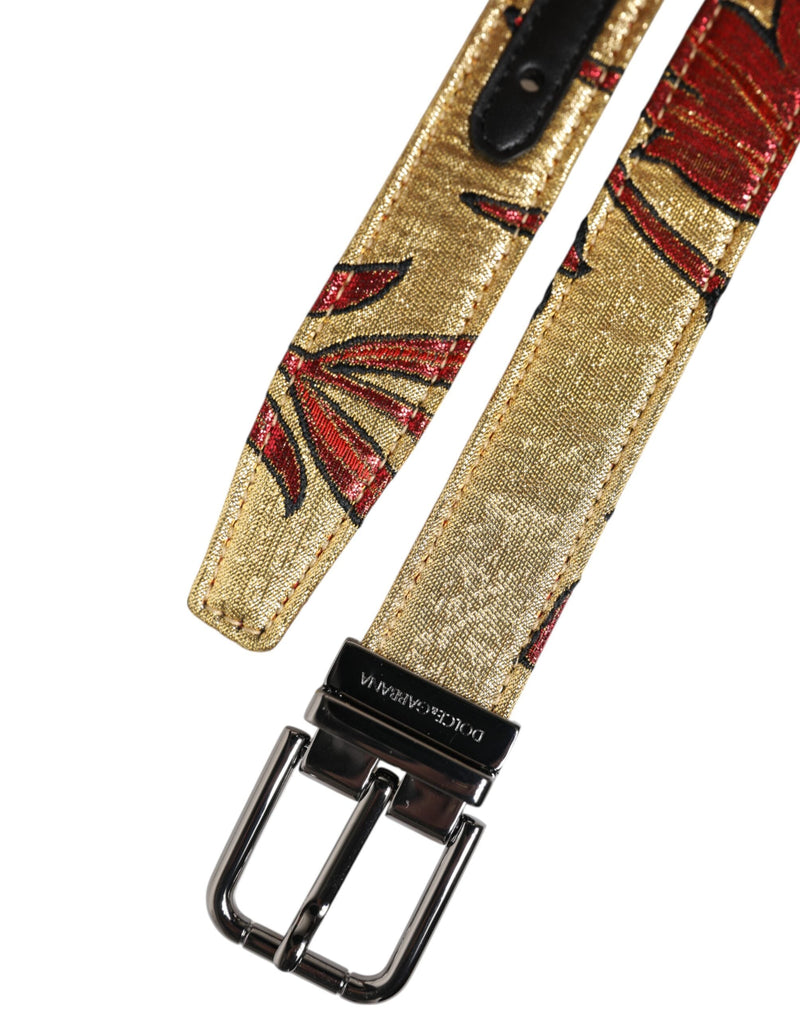 Gold Floral Jacquard Silver Metal Buckle Belt Dolce & Gabbana