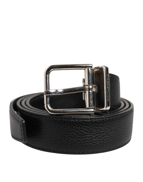 Black Classic Leather Silver Tone Buckle Belt Dolce & Gabbana