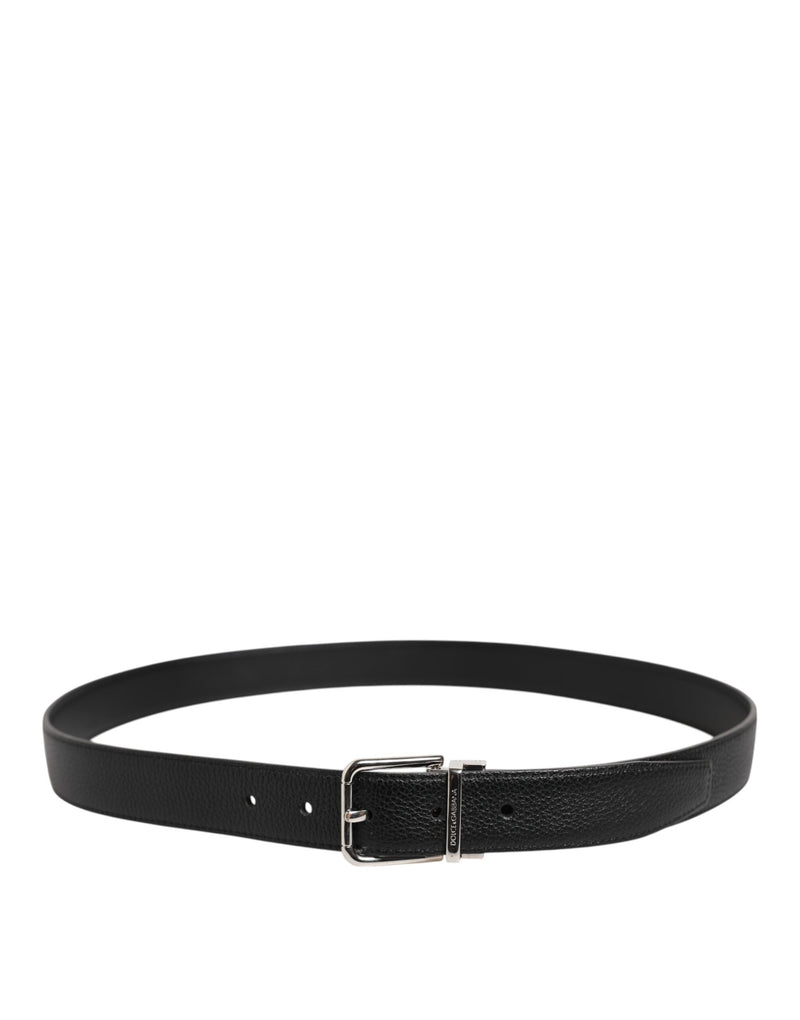 Black Classic Leather Silver Tone Buckle Belt Dolce & Gabbana