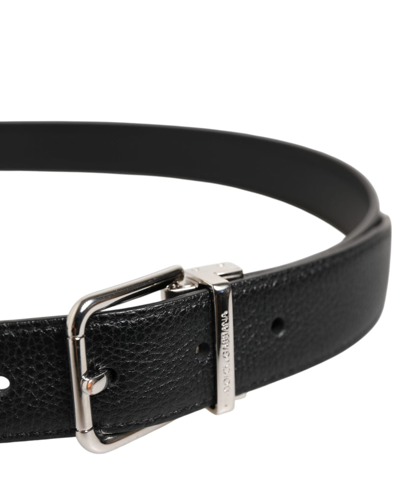 Black Classic Leather Silver Tone Buckle Belt Dolce & Gabbana