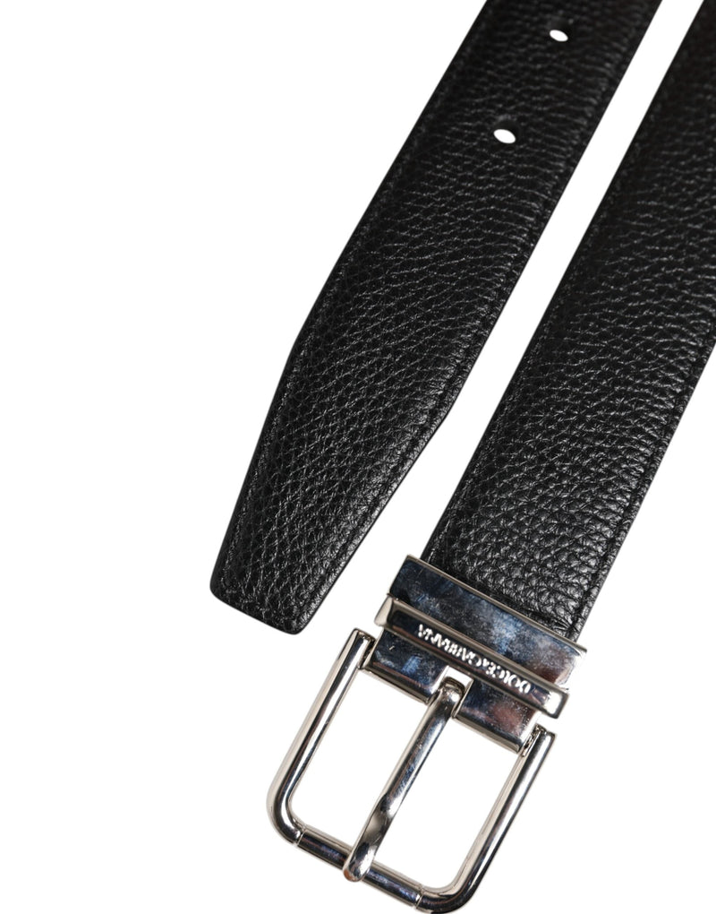 Black Classic Leather Silver Tone Buckle Belt Dolce & Gabbana