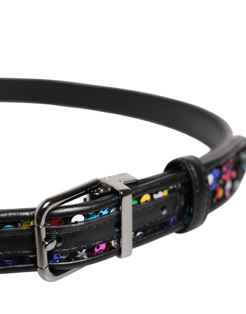 Black Sequin Embellished Metal Buckle Belt Dolce & Gabbana