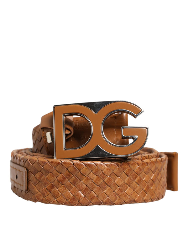 Brown Braided Metal DG Logo Buckle Belt Dolce & Gabbana