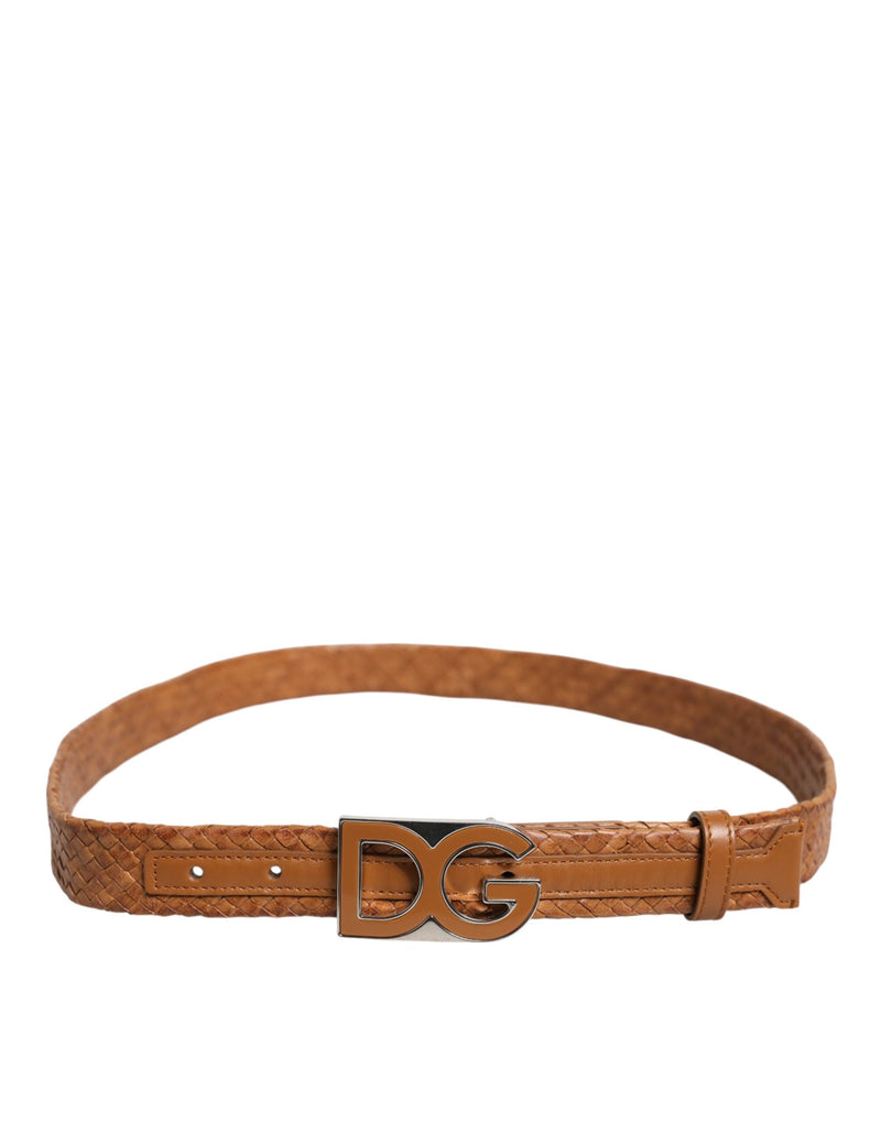 Brown Braided Metal DG Logo Buckle Belt Dolce & Gabbana