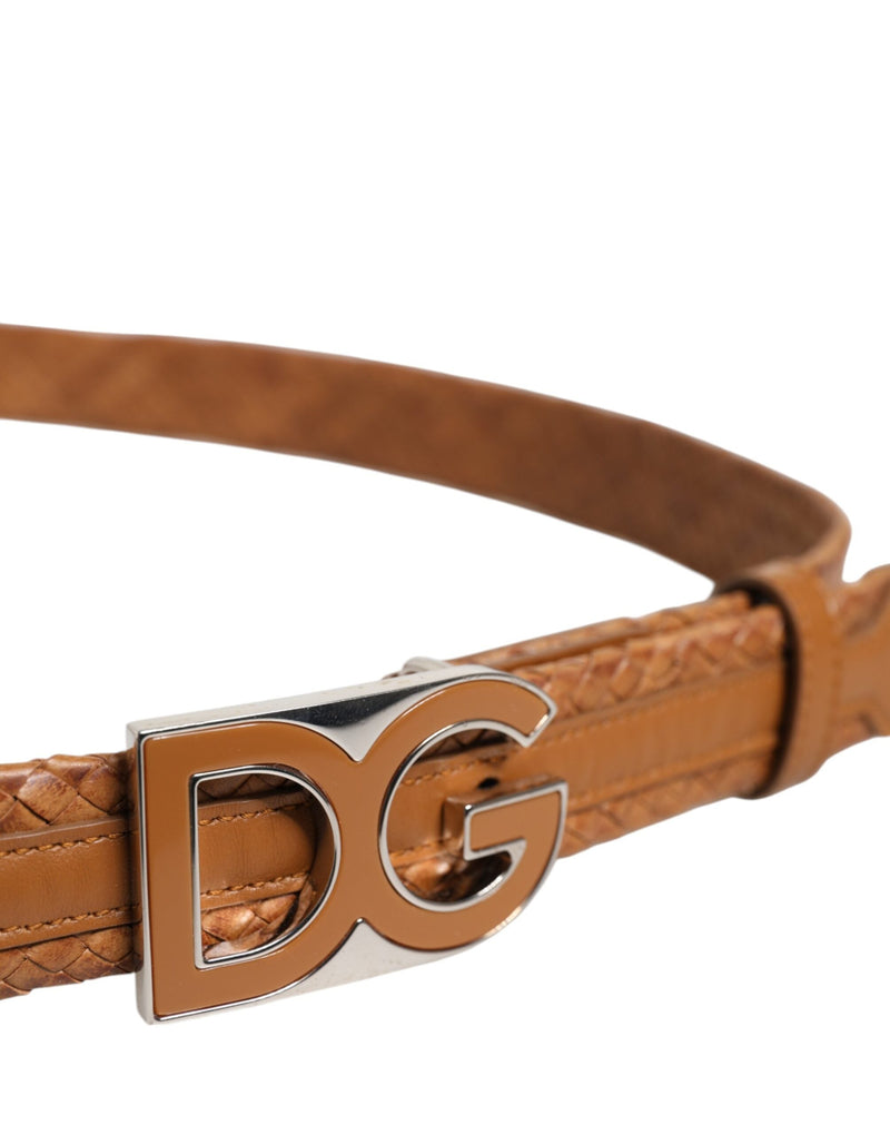 Brown Braided Metal DG Logo Buckle Belt Dolce & Gabbana