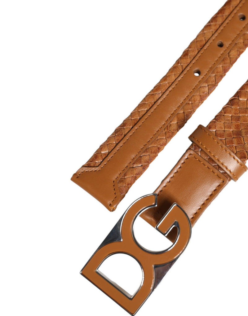Brown Braided Metal DG Logo Buckle Belt Dolce & Gabbana