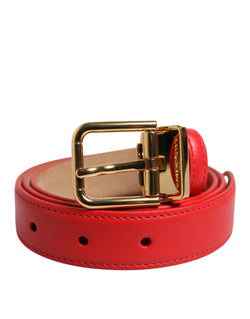 Red Leather Gold Metal Buckle Cintura Belt Dolce & Gabbana