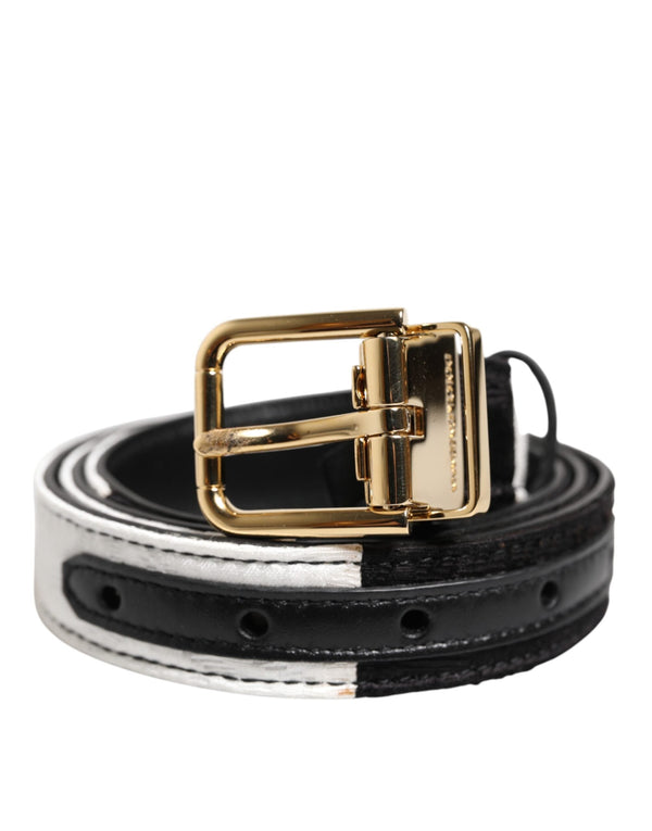 Black White Patchwork Gold Metal Buckle Belt Dolce & Gabbana