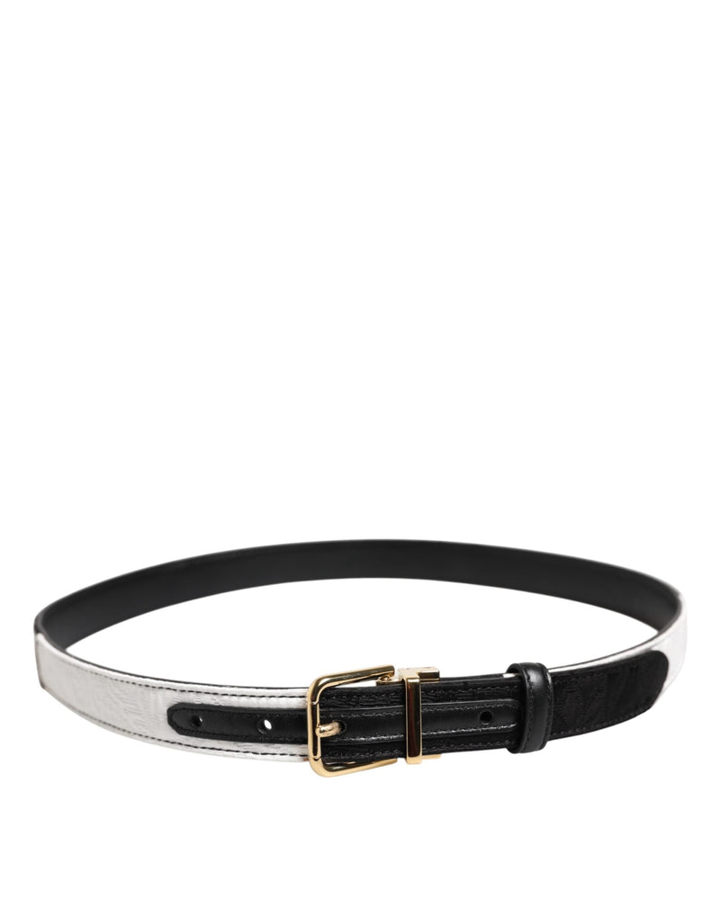 Black White Patchwork Gold Metal Buckle Belt Dolce & Gabbana