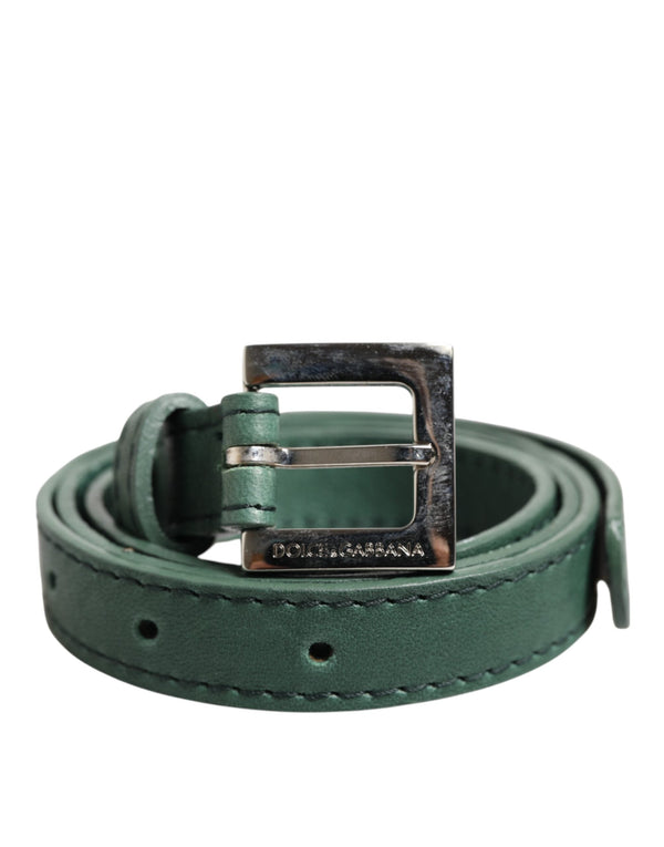 Dark Green Leather Silver Metal Buckle Belt Dolce & Gabbana