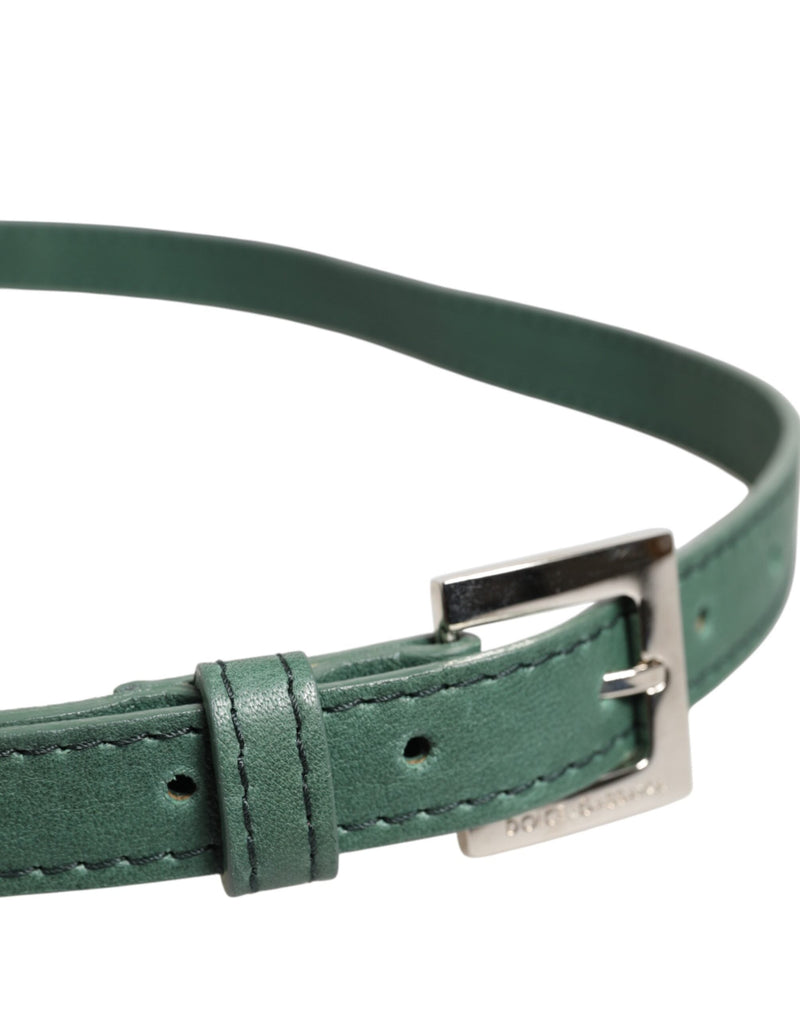 Dark Green Leather Silver Metal Buckle Belt Dolce & Gabbana