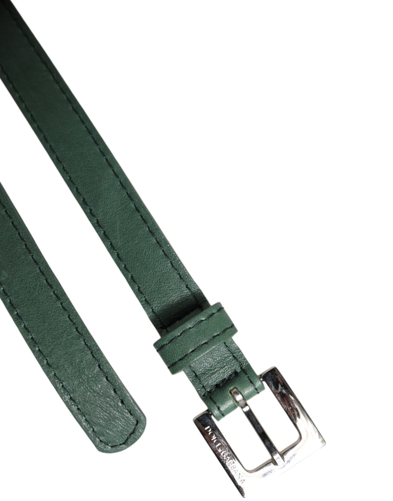 Dark Green Leather Silver Metal Buckle Belt Dolce & Gabbana