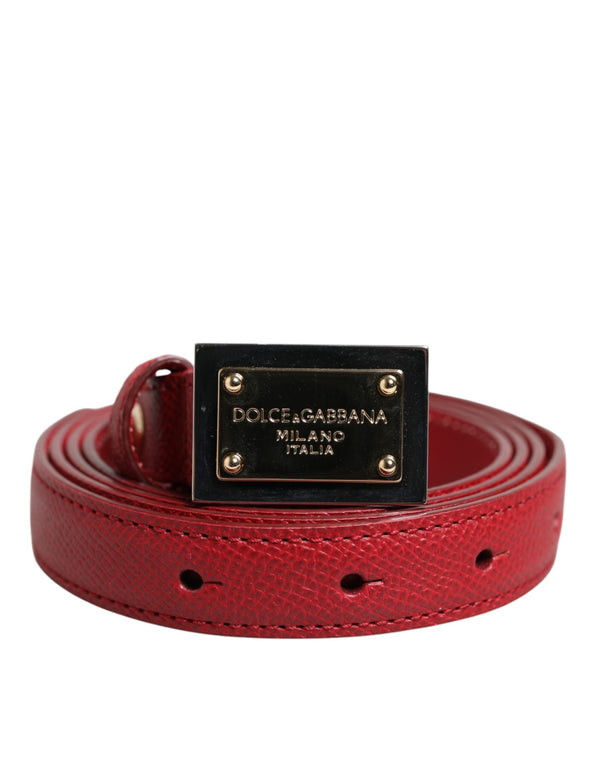 Red Leather Square Metal Buckle Cintura Belt Dolce & Gabbana