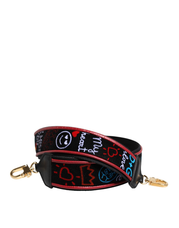 Black Cotton Printed Women Bag Accessory Shoulder Strap Dolce & Gabbana