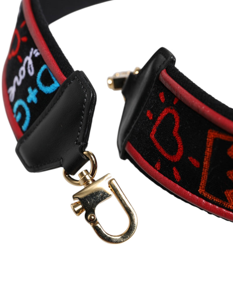 Black Cotton Printed Women Bag Accessory Shoulder Strap Dolce & Gabbana