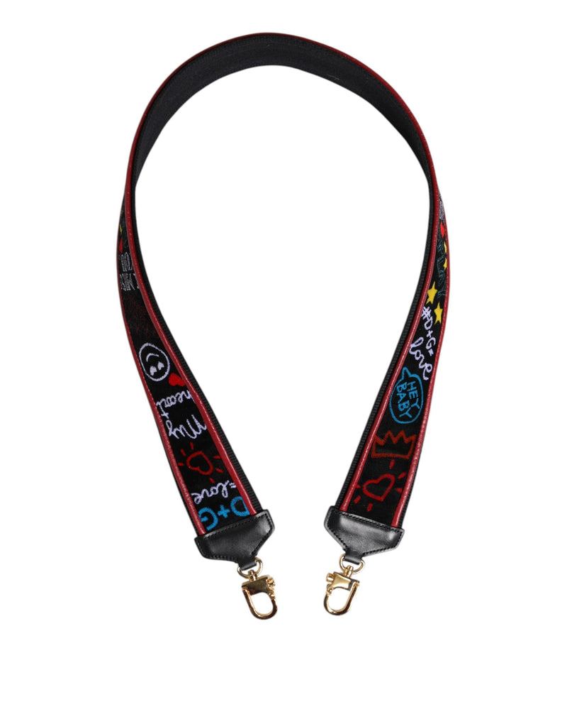 Black Cotton Printed Women Bag Accessory Shoulder Strap Dolce & Gabbana