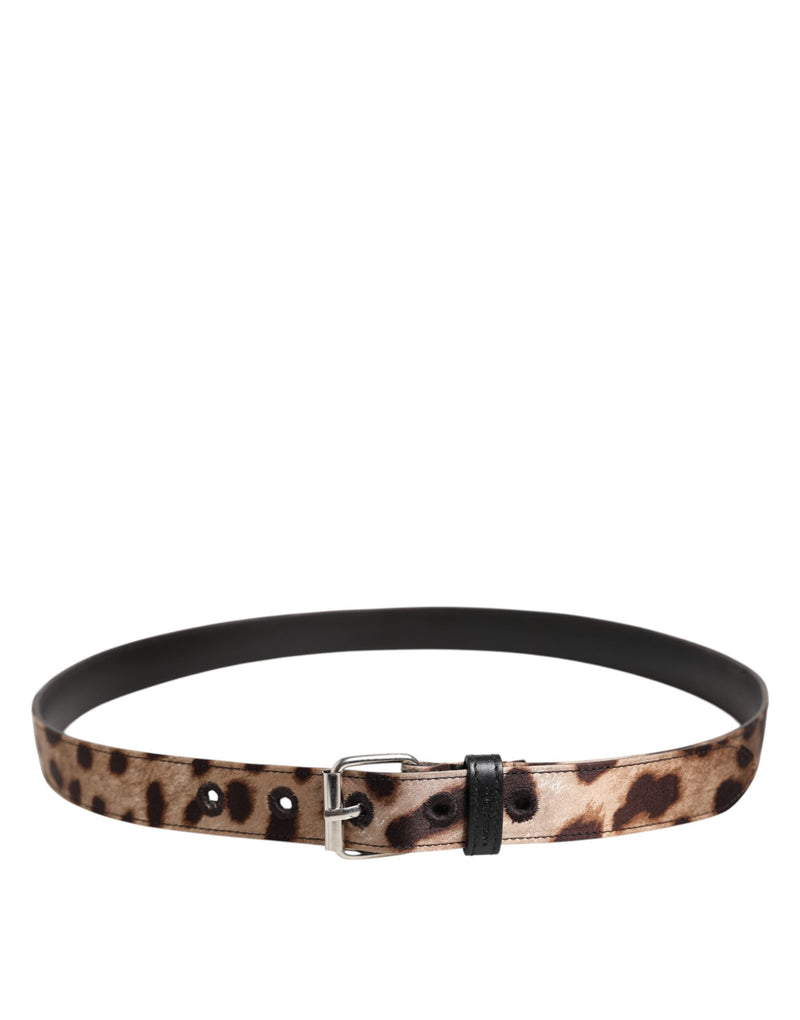 Brown Leopard Silver Metal Buckle Belt Dolce & Gabbana